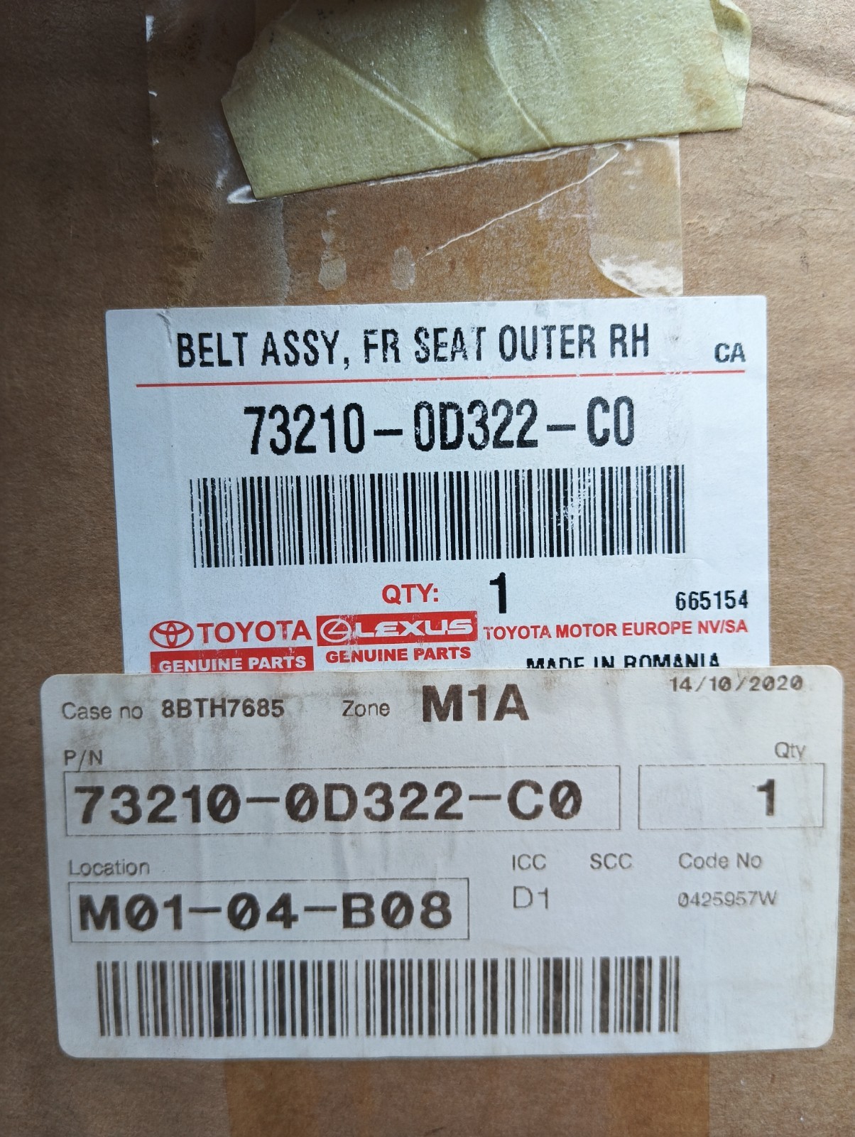 Pomili Dispositivi di sicurezza Cintura sicurezza anteriore destra Toyota Yaris III 73210-0D322C0