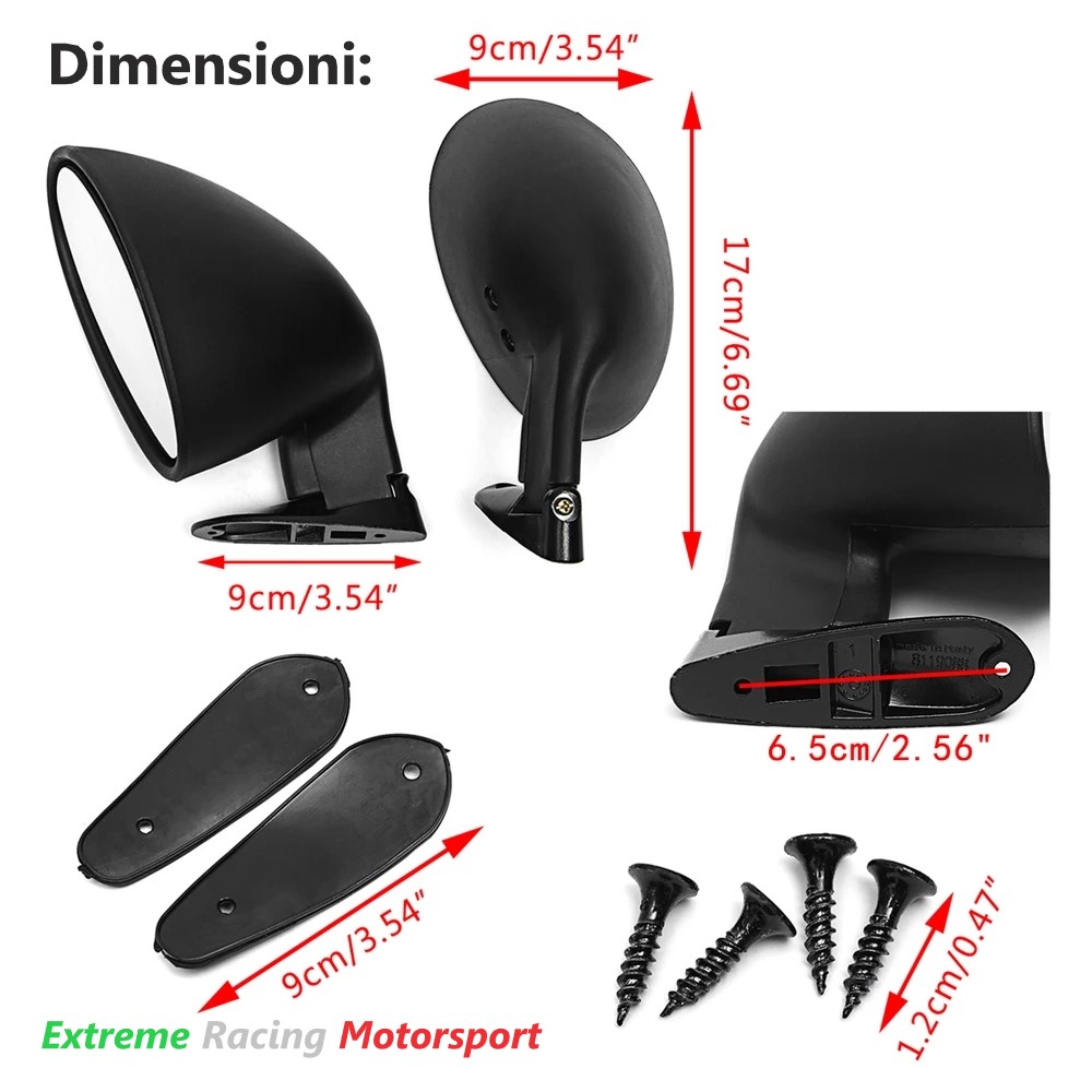 Xtreme Racing Decorazioni Auto e Adesivi Specchietti ERM Racing Universali Neri specchietti auto verniciabili