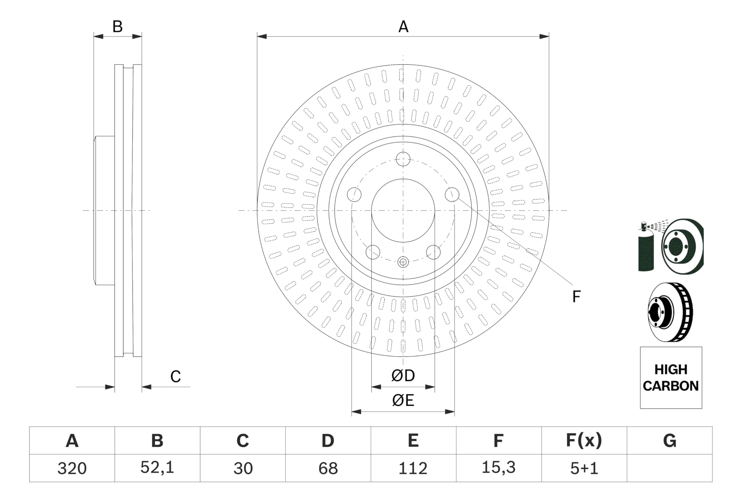 Bosch Sistema frenante BD1583 disco freno singolo 320 mm ventilato