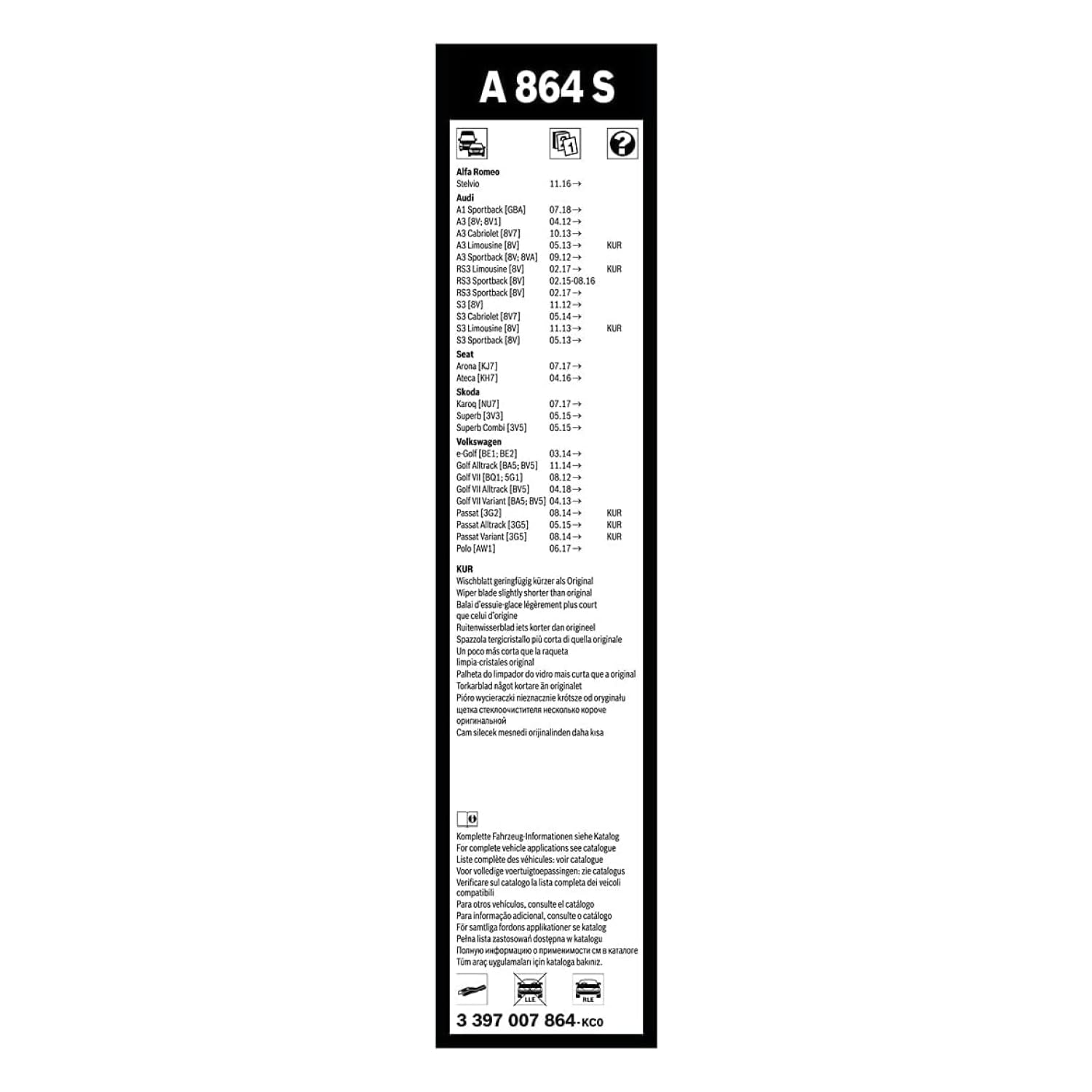Bosch Spazzole tergicristallo Aerotwin A 864 S, 2 pezzi, 650/450 mm