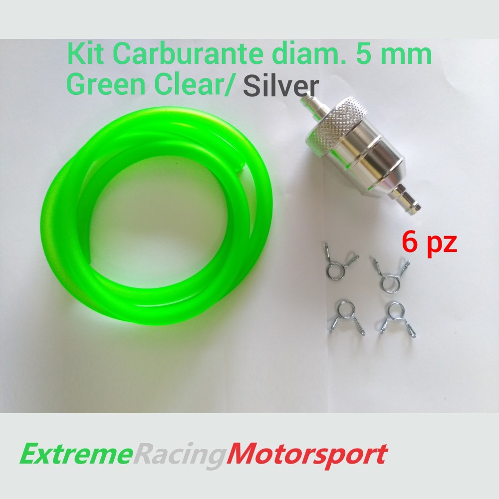 Xtreme Racing kit tubo siliconico carburante 5 × 7 mm Green Clear/Chrome 6 pezzi
