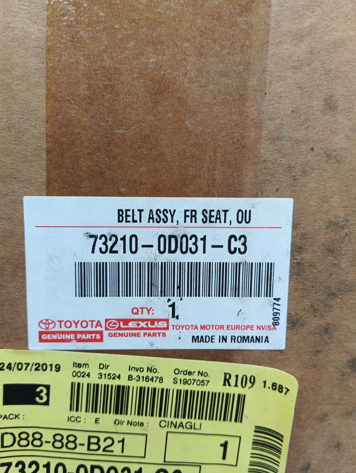 Pomili Dispositivi di sicurezza 73210-0D031-C3 cintura Toyota Yaris III anteriore destra