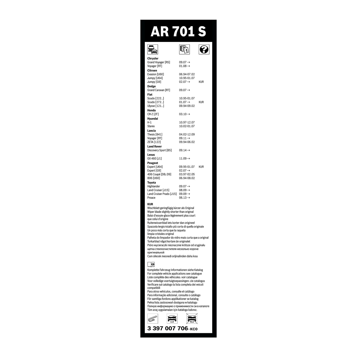Bosch Aerotwin AR701S spazzole tergicristallo anteriori 650/500 mm