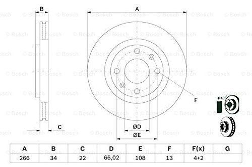 Bosch HCP Sistema frenante BD536 dischi freno 266 mm 2 pezzi ventilati
