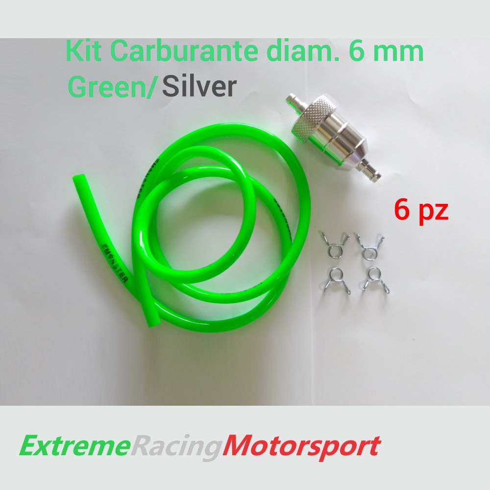 Xtreme Racing Impianto Carburante Kit Tubo Siliconico Carburante 6 PZ 5×7 mm Green/Chrome