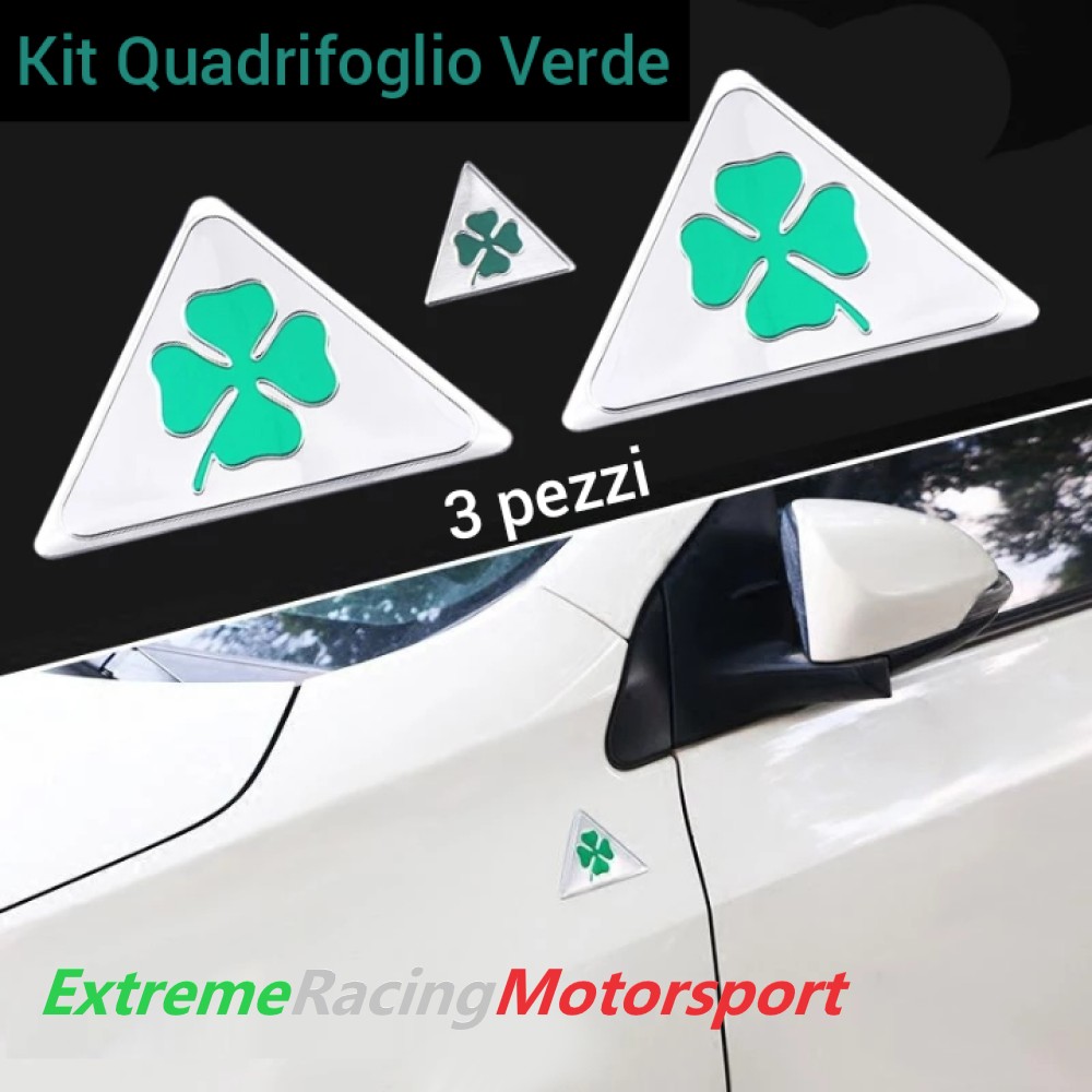 Xtreme Racing Decorazioni Auto e Adesivi Set 3 Stemmi Alluminizzati Quadrifoglio Verde