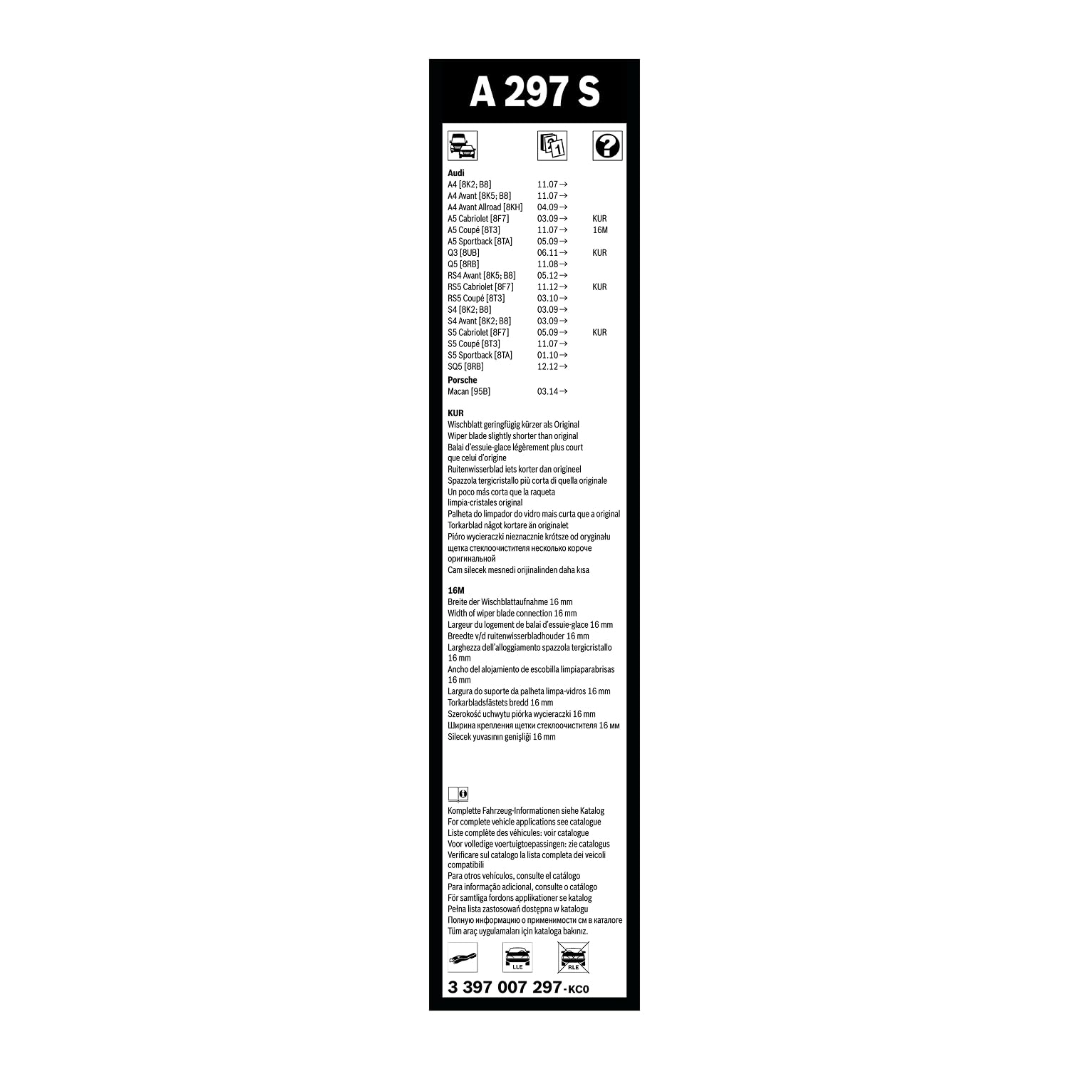 Bosch Spazzole tergicristallo Aerotwin A297S 600/500 mm