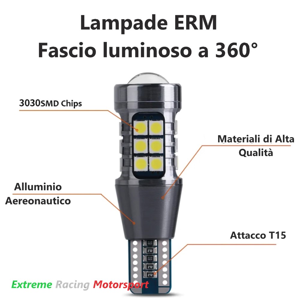 Xtreme Racing Lampadine LED T15 W16W retromarcia 12 V bianca singola 1620 lm