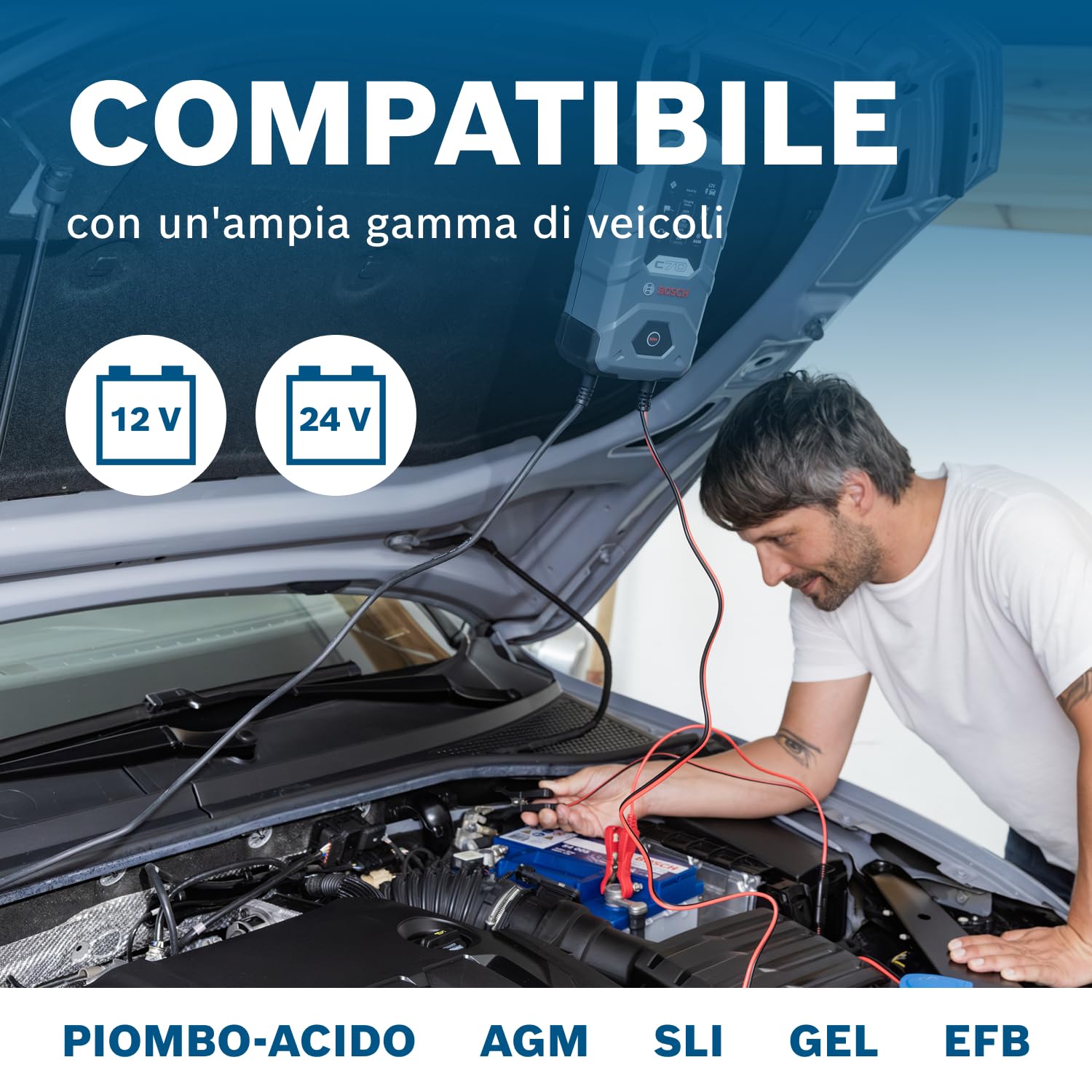 Bosch HCP Caricabatterie e avviatori C70 10 A 12/24 V per batterie AGM