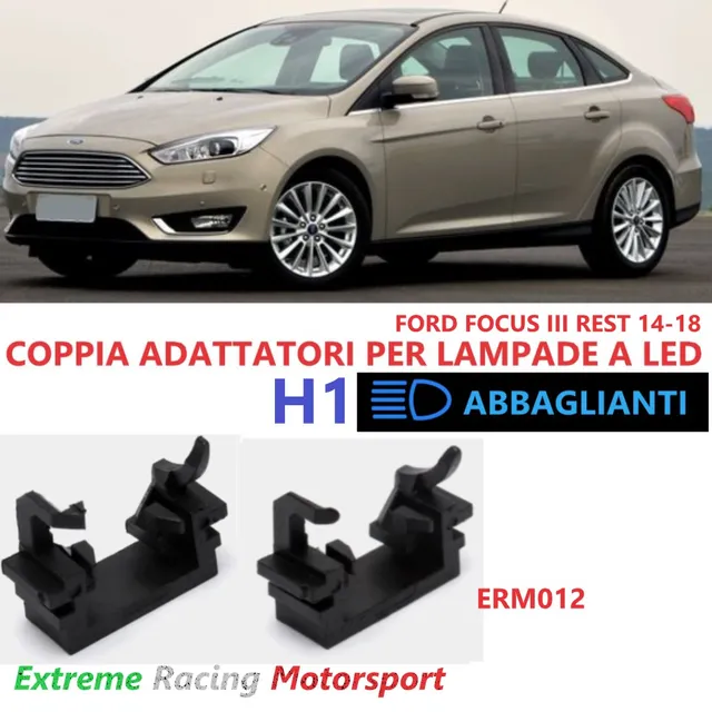 Xtreme Racing Accessori per Illuminazione LED ERM012 adattatori portalampade H1 Ford Focus III Restyling 14-18, coppia