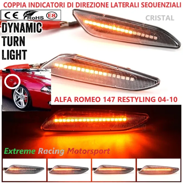 Xtreme Racing Indicatori di Direzione LED Alfa Romeo 147 Restyling 04-10 dinamici Crystal/Fumé 2 pz