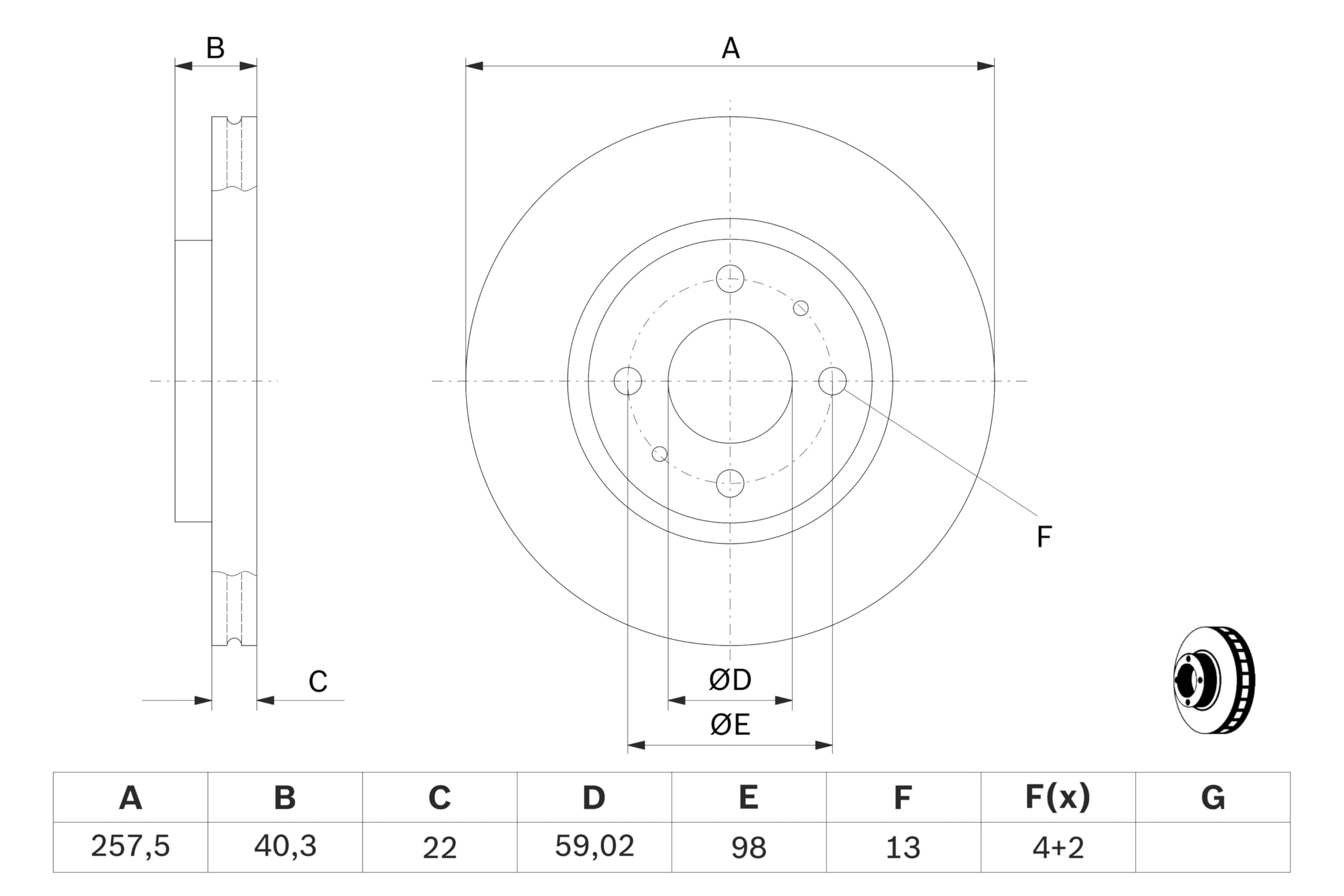 Bosch Sistema frenante BD557 dischi freno anteriori 257,2 mm ventilati
