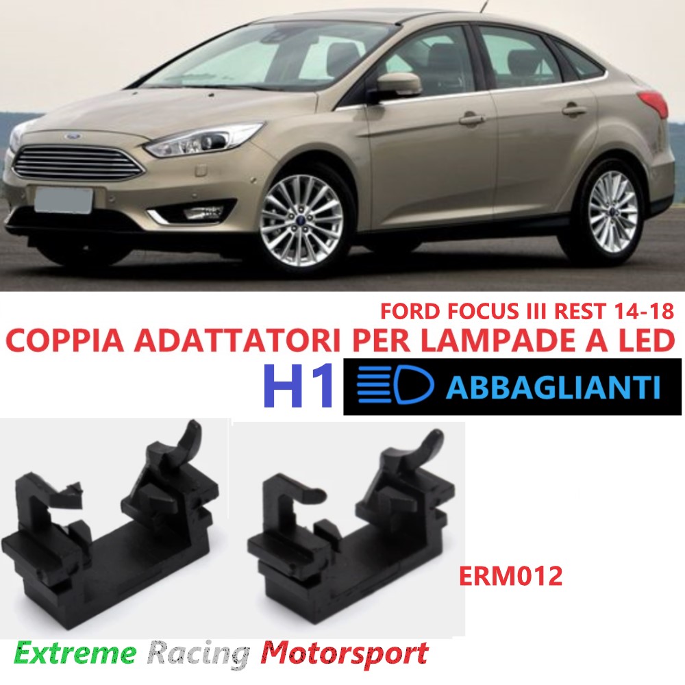 Xtreme Racing Accessori per Illuminazione LED ERM012 adattatori portalampade H1 Ford Focus III Restyling 14-18, coppia