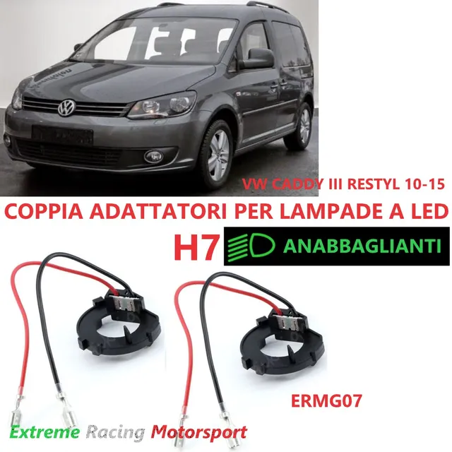 Xtreme Racing Accessori per Illuminazione LED Adattatori Portalampade a Led ERMG07 VW Caddy III Restyling 10-15 H7