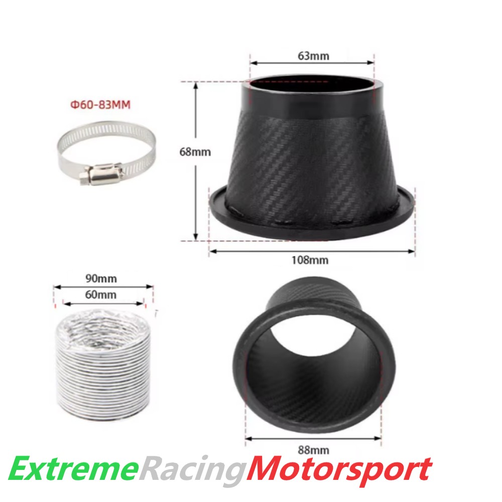 Xtreme Racing Filtri Aria presa aria convogliatore rotondo carbon look 88-63 mm