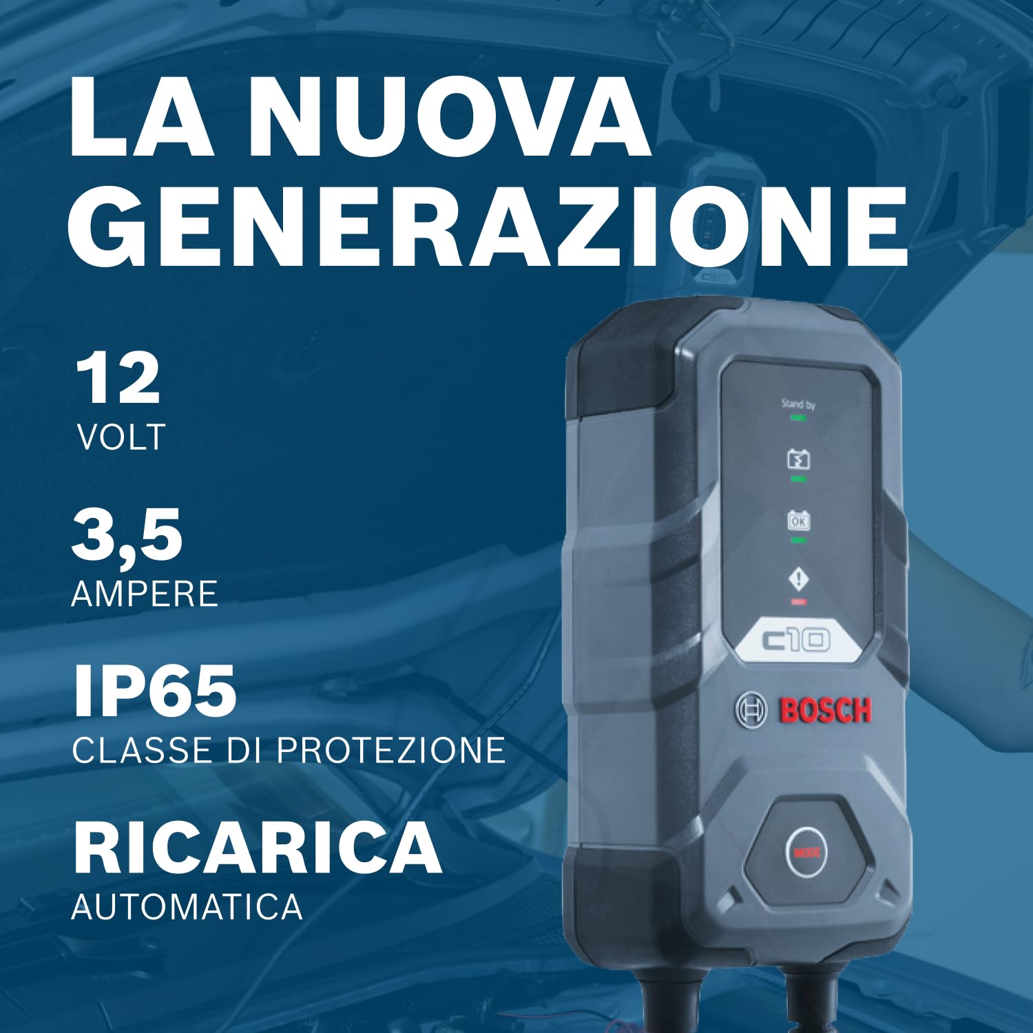 Bosch C10 caricabatterie auto 12 V 3,5 A per batterie al piombo e AGM
