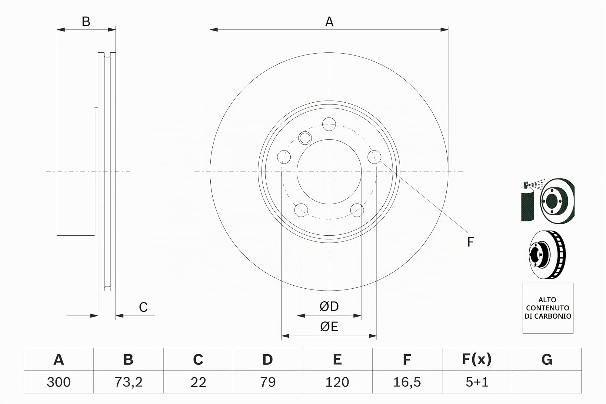 Bosch HCP Sistema frenante BD1705 disco freno anteriore 300 mm ventilato