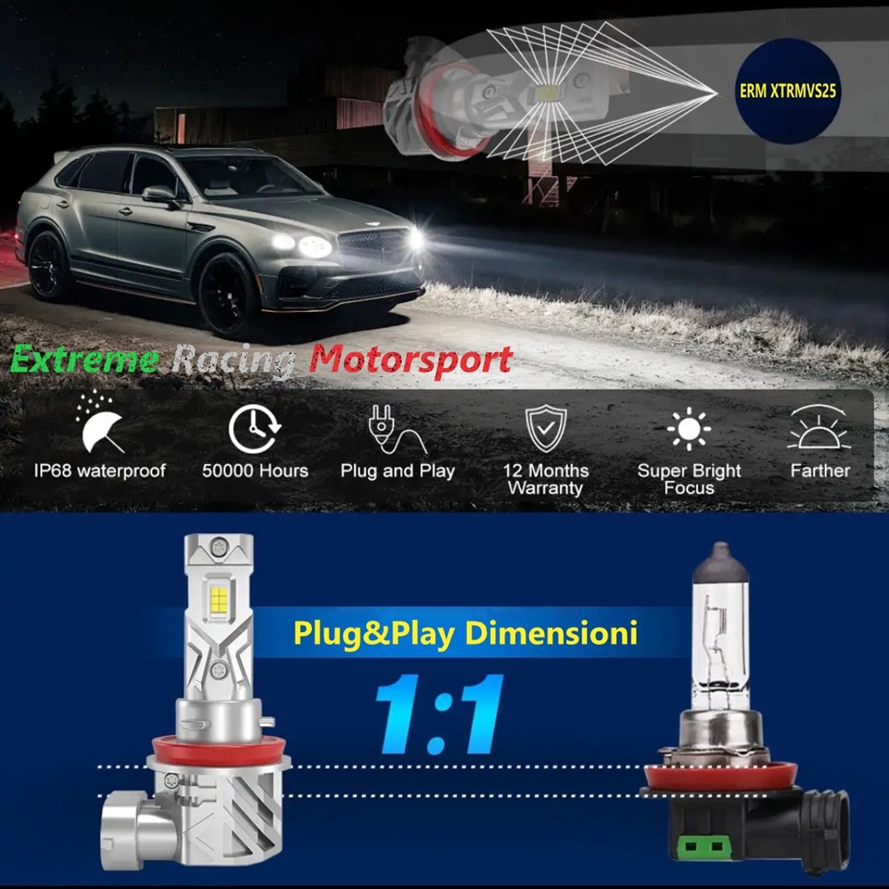 Xtreme Racing Lampadine LED XTRMVS25 H8 lampadine 12 V 2 pezzi luce bianco ghiaccio