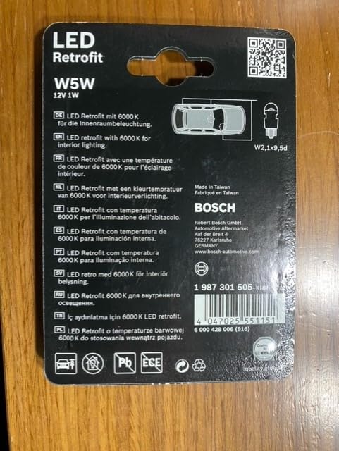 Bosch HCP Lampadine e illuminazione 1987301505 lampadina W5W LED 6000K
