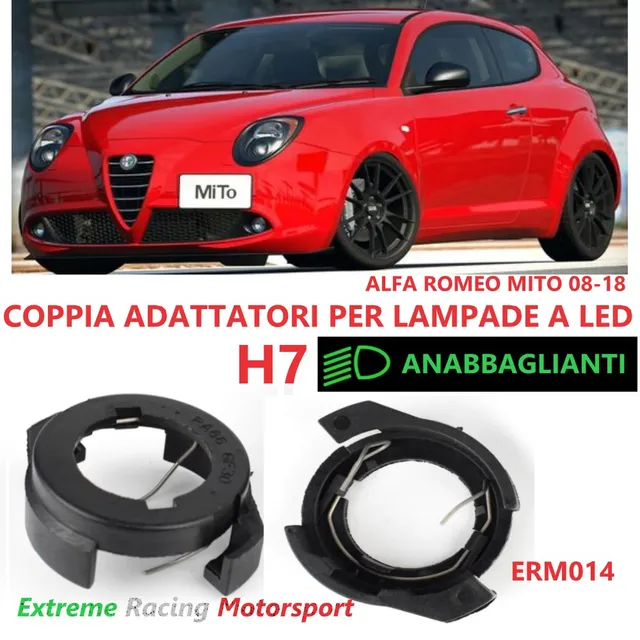 Xtreme Racing Accessori per Illuminazione LED ERM014 Alfa Romeo Mito adattatori H7 ABS coppia