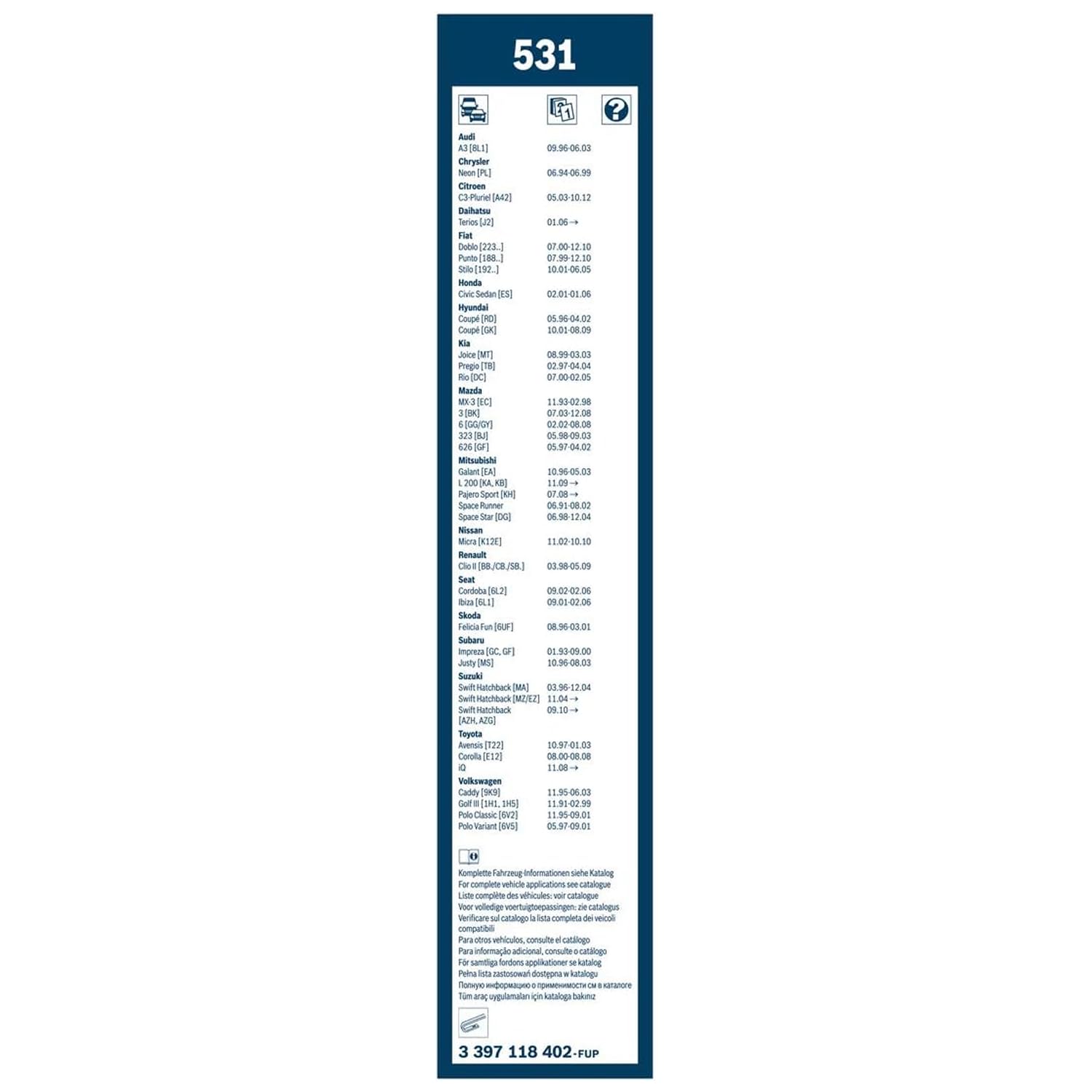 Bosch Twin 531 spazzole tergicristallo 530/450 mm anteriori
