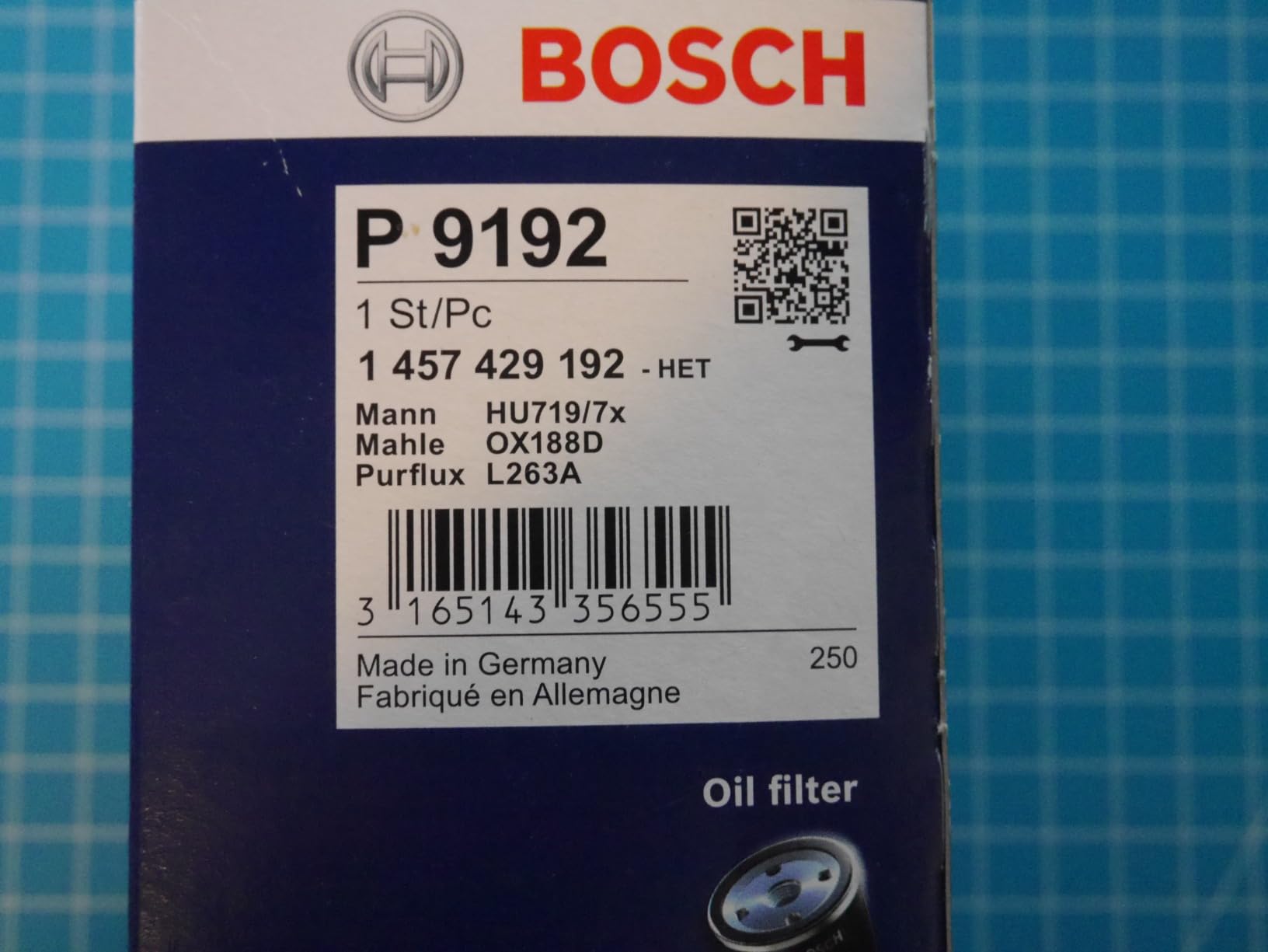 Bosch Filtri 1457429192 filtro olio motore 70,5 x 140,5 mm