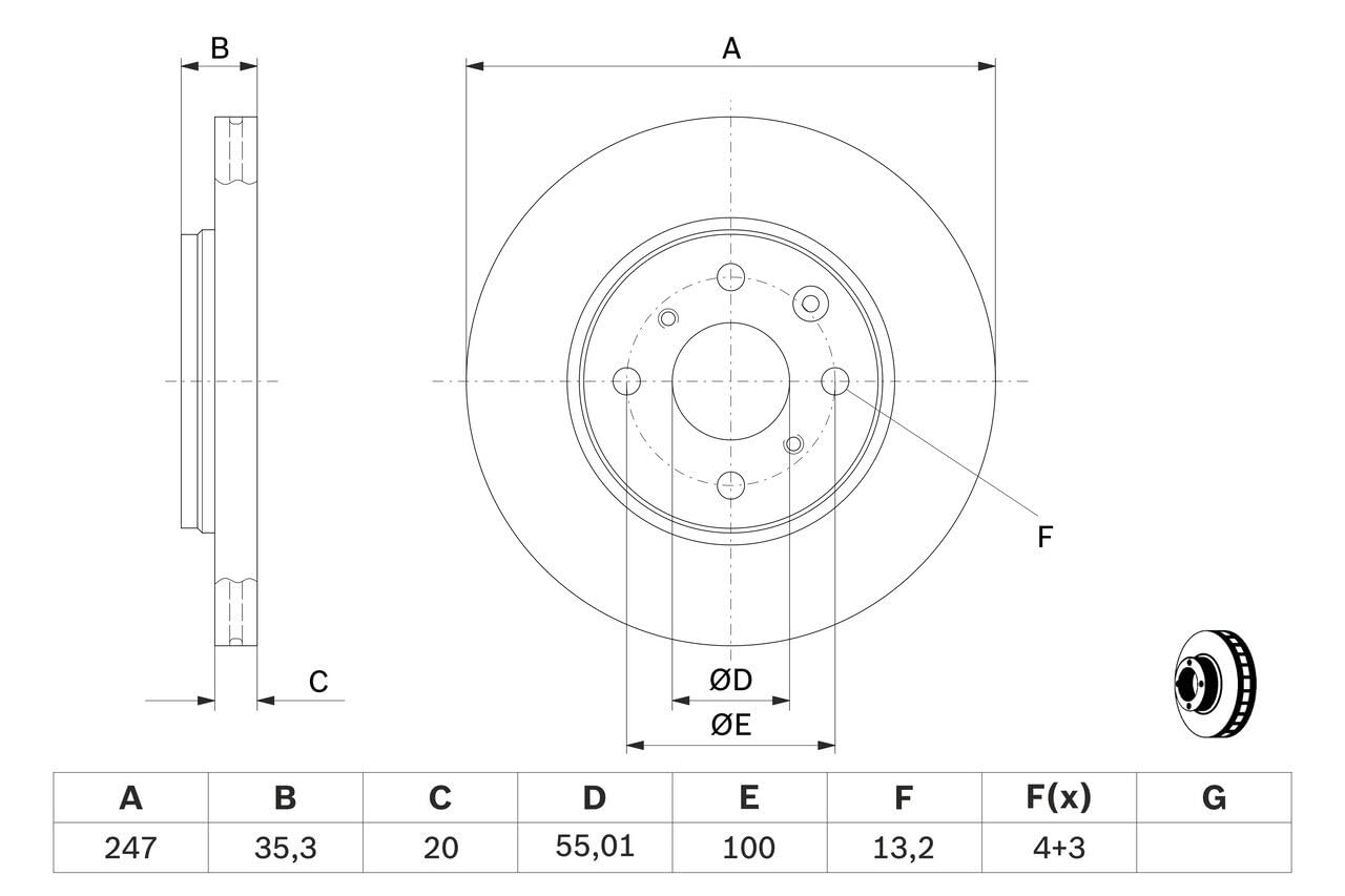 Bosch HCP Sistema frenante BD1105 dischi freno anteriori 247 mm 2 pezzi