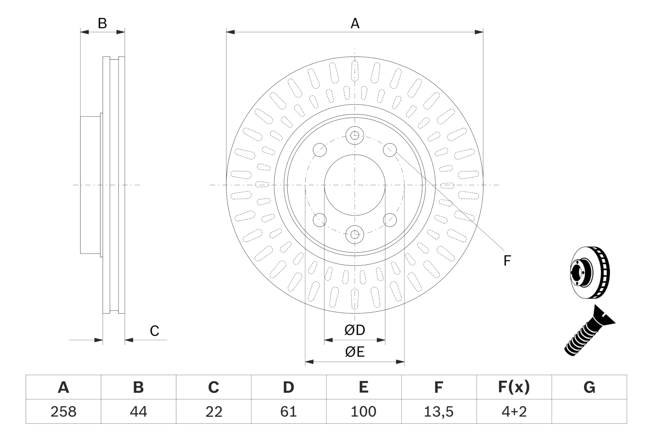 Bosch HCP Sistema frenante BD2146 dischi freno 258 mm anteriori 2 pezzi ventilati