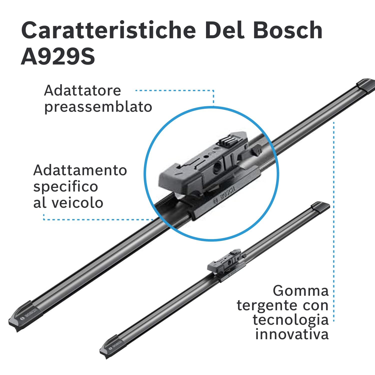 Bosch Spazzole tergicristallo A929S 600 e 475 mm set anteriore