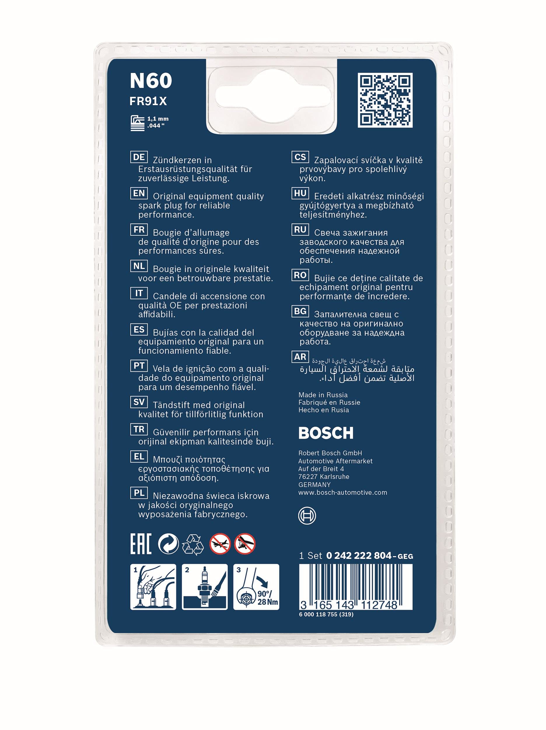 Bosch Candele di accensione FR91X N60 Super 4 4 pezzi blister