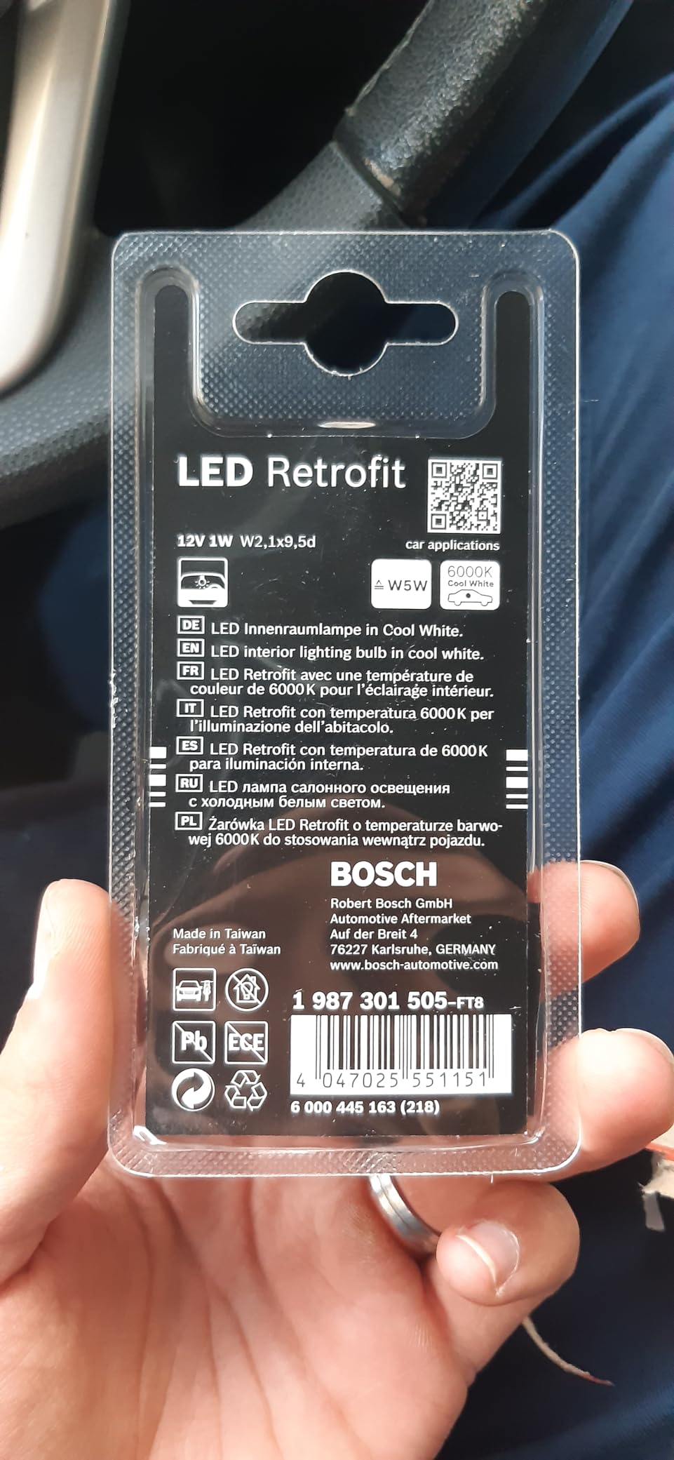 Bosch HCP Lampadine e illuminazione 1987301505 lampadina W5W LED 6000K