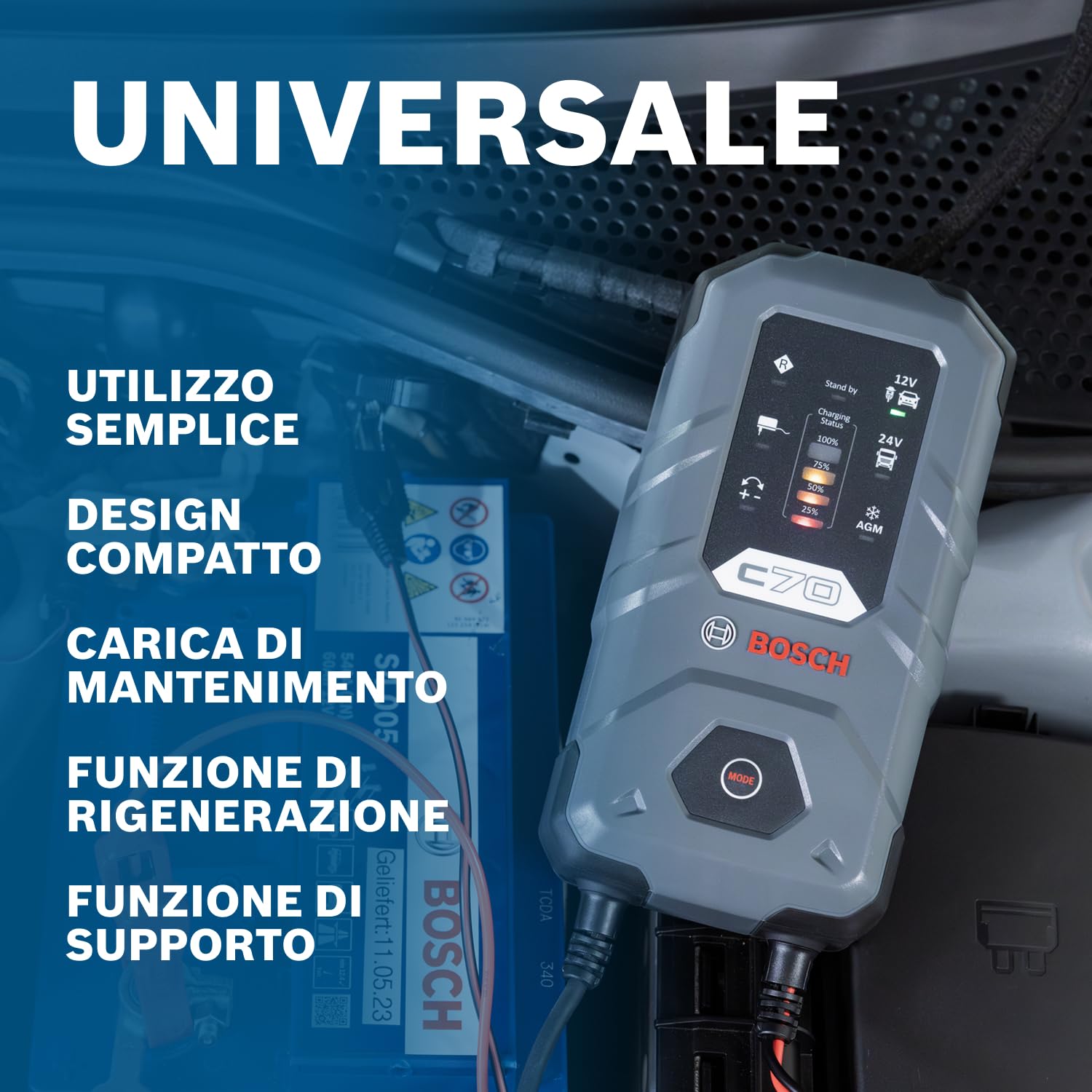 Bosch HCP Caricabatterie e avviatori C70 10 A 12/24 V per batterie AGM