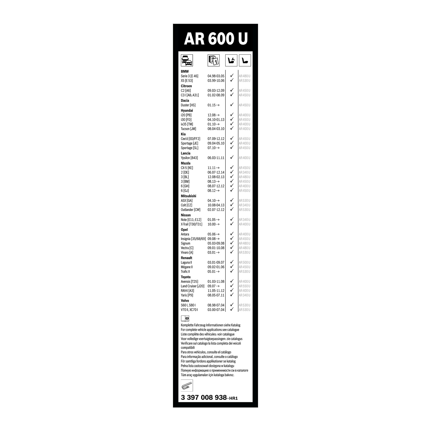 Bosch Spazzole tergicristallo Aerotwin Retrofit AR600U 600 mm