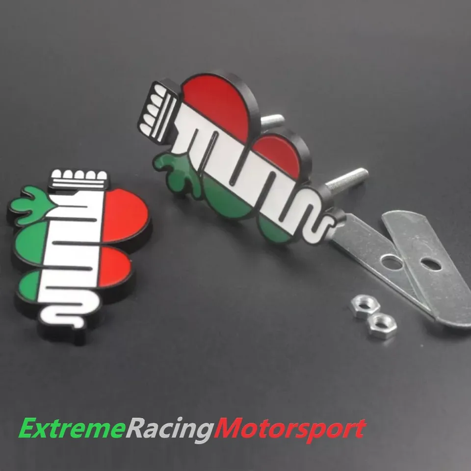 Xtreme Racing Decorazioni Auto e Adesivi Stemma in Metallo Bordo Black Biscione Tricolore, fissaggio con kit
