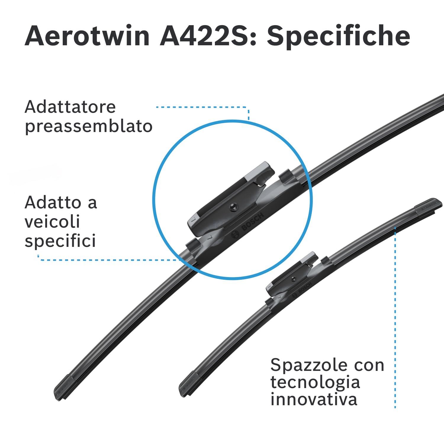 Bosch Spazzole tergicristallo AeroTwin A422S 2 pezzi 650/400 mm