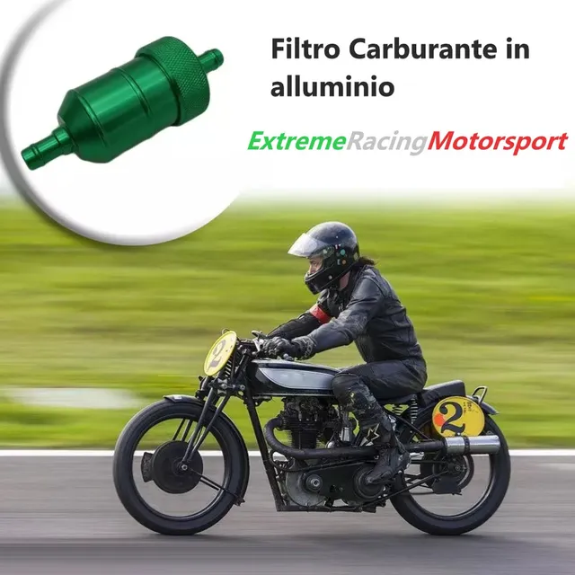 Xtreme Racing filtro carburante in alluminio, verde, imbocco 6 mm