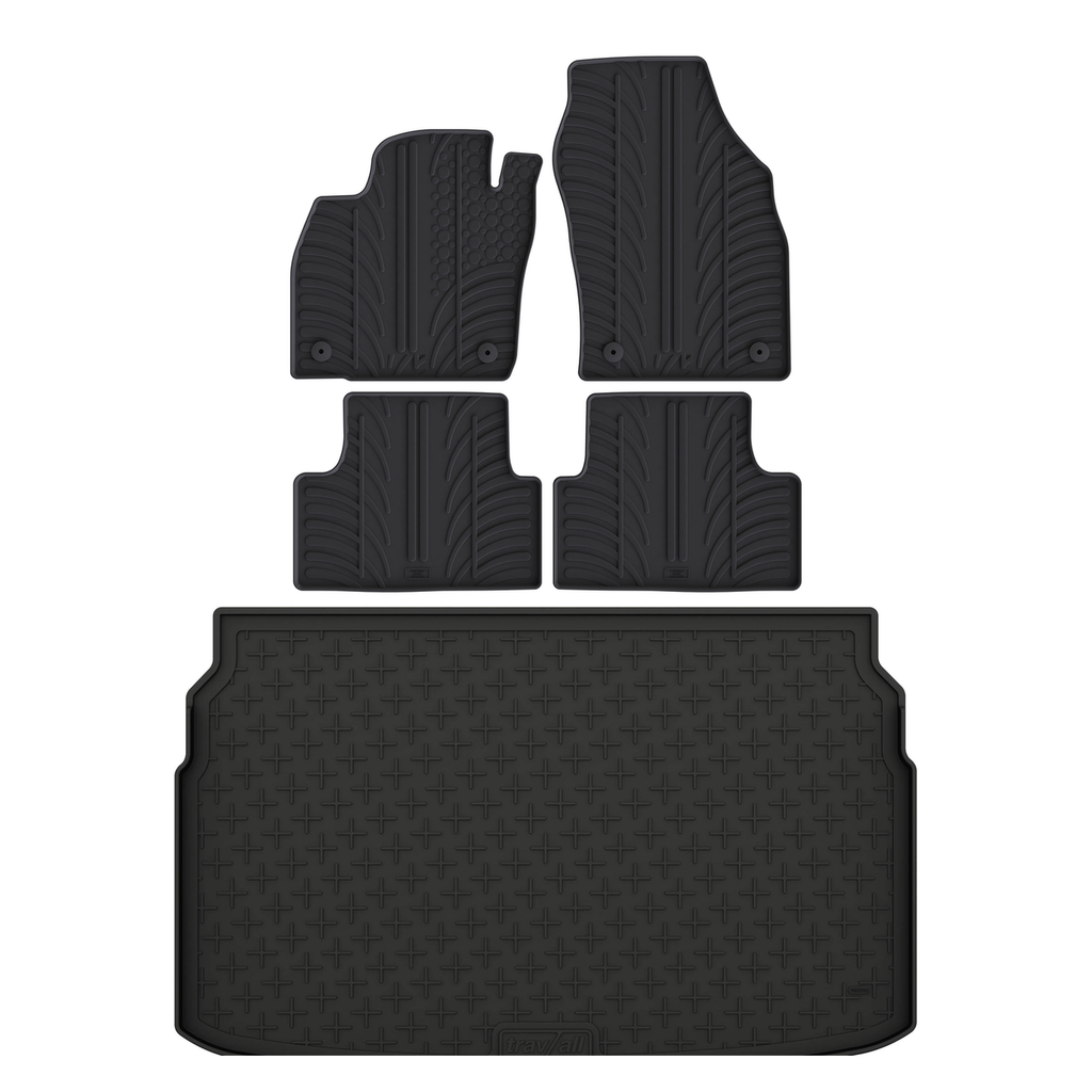 Travall Bundles VW T-Cross Rubber Boot Liner and Rubber Car Mats Bundle (2019-) tappetini in gomma