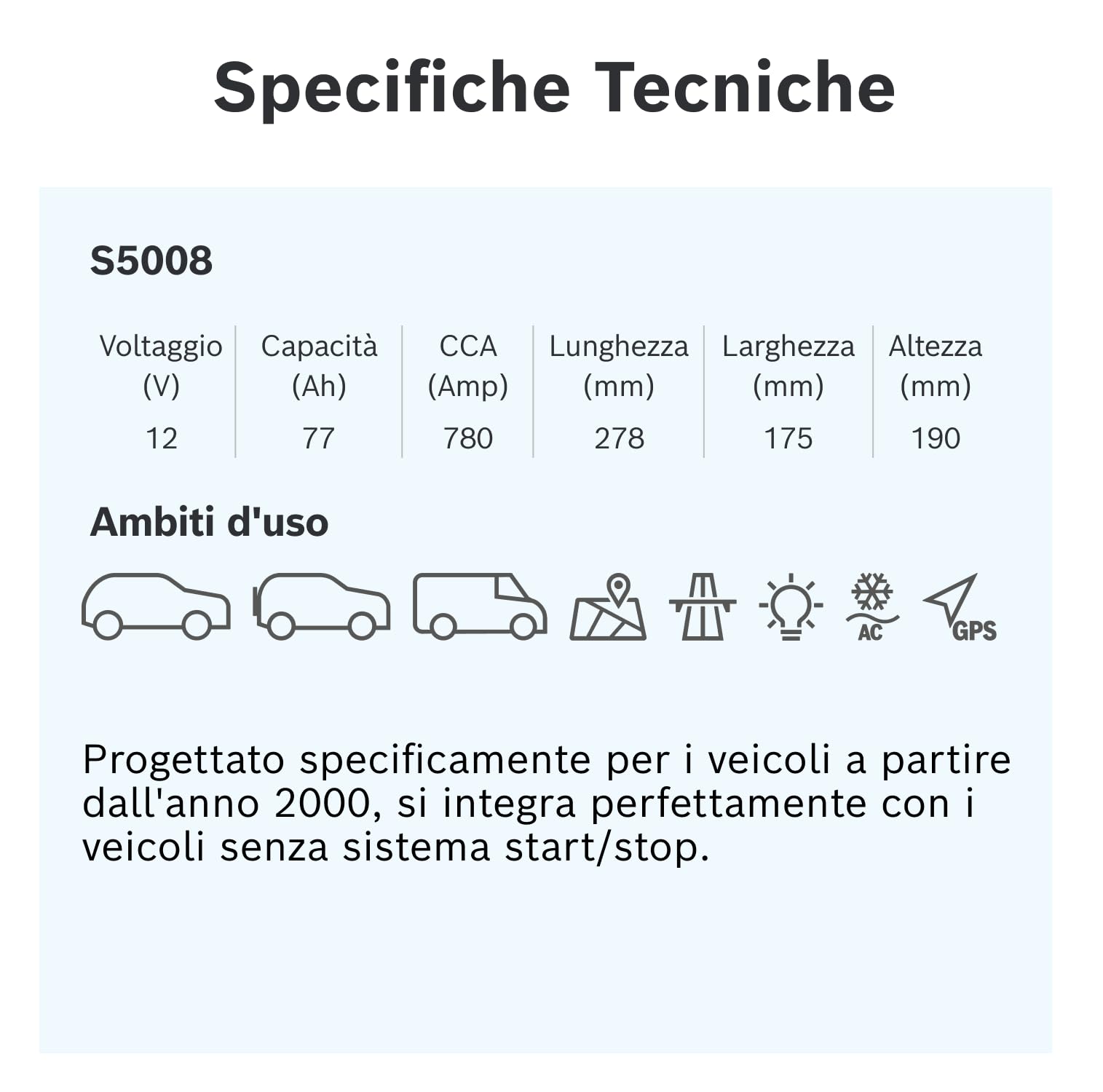 Bosch Batterie S5008 batteria auto 77 Ah 780 A senza Start/Stop