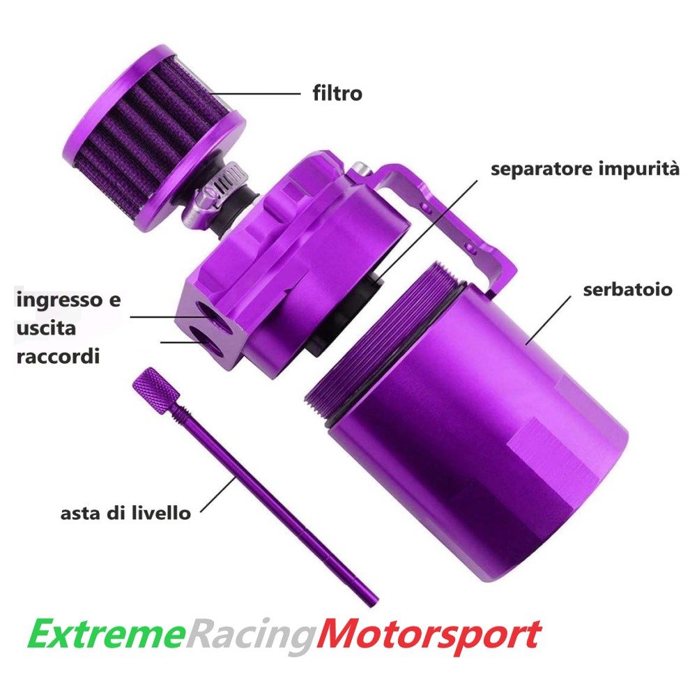 Xtreme Racing Filtri Olio e Carburante RVO Purple serbatoio recupero vapori olio alluminio