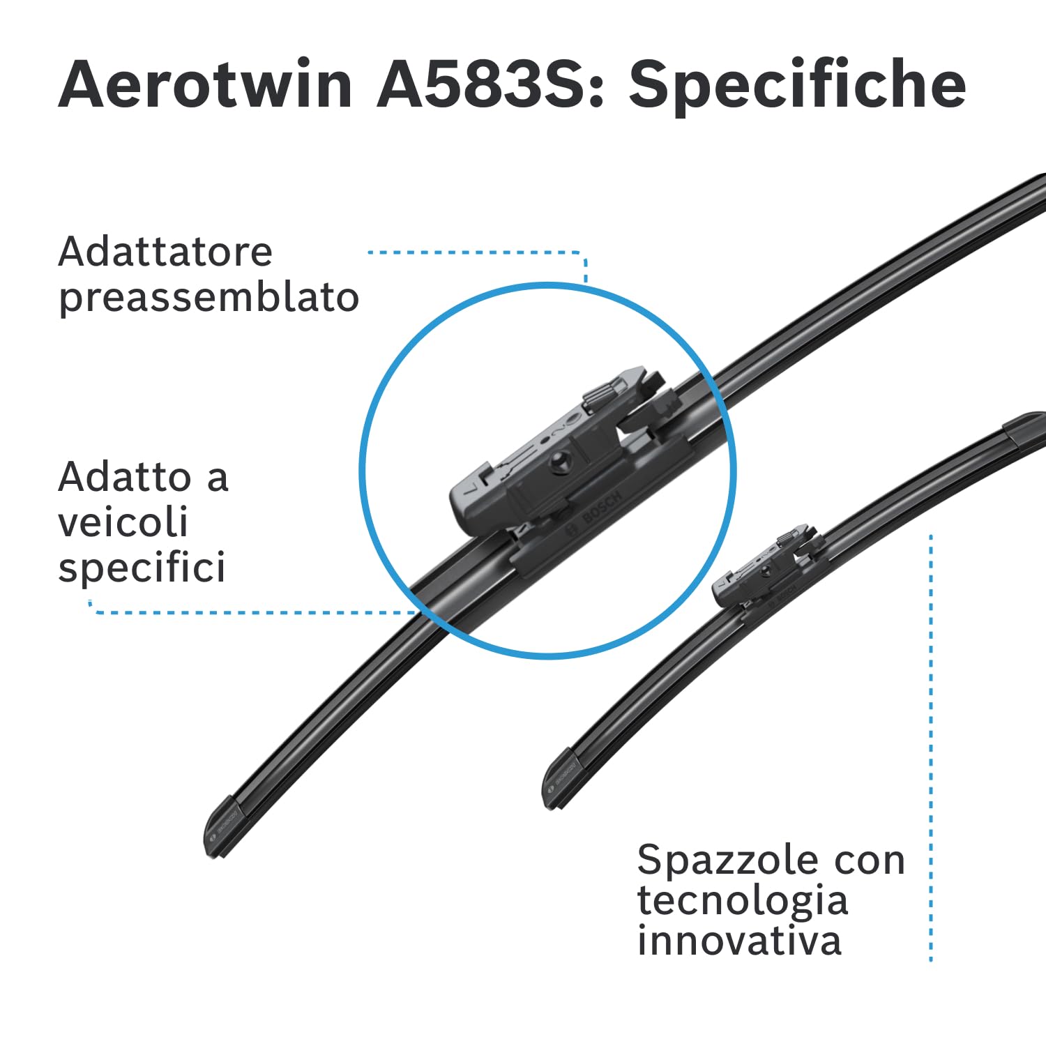 Bosch Spazzole tergicristallo Aerotwin A583SS anteriori 2 pezzi flat blade