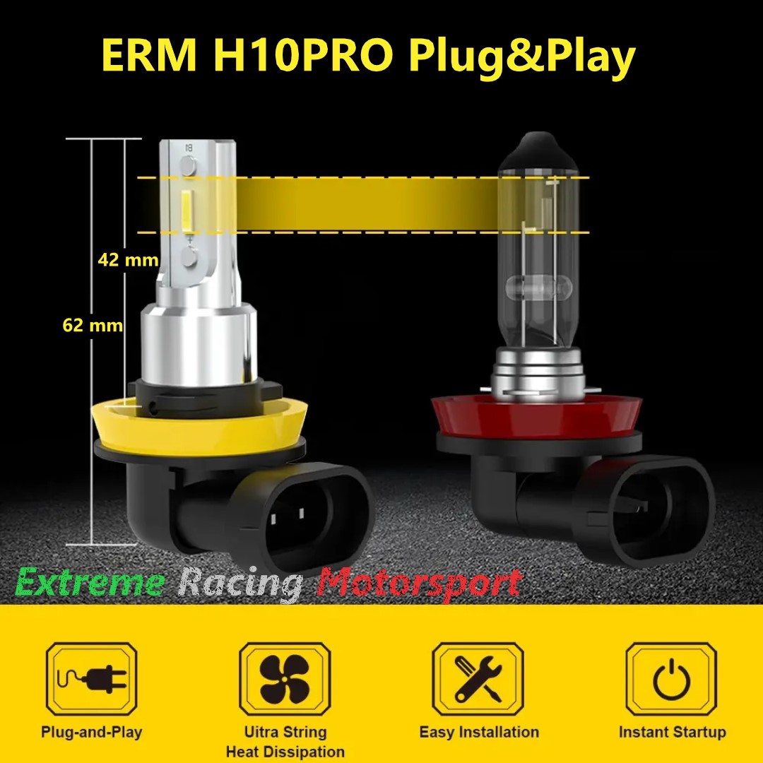 Xtreme Racing Lampadine LED ERM H10 1860 CPS lampadine H10, coppia 6500K 16000 lumen