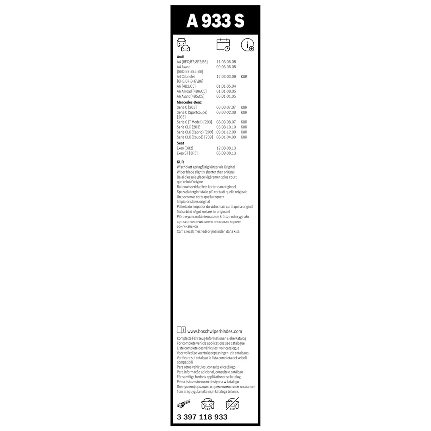 Bosch Spazzole tergicristallo 3397118933 550 mm confezione standard