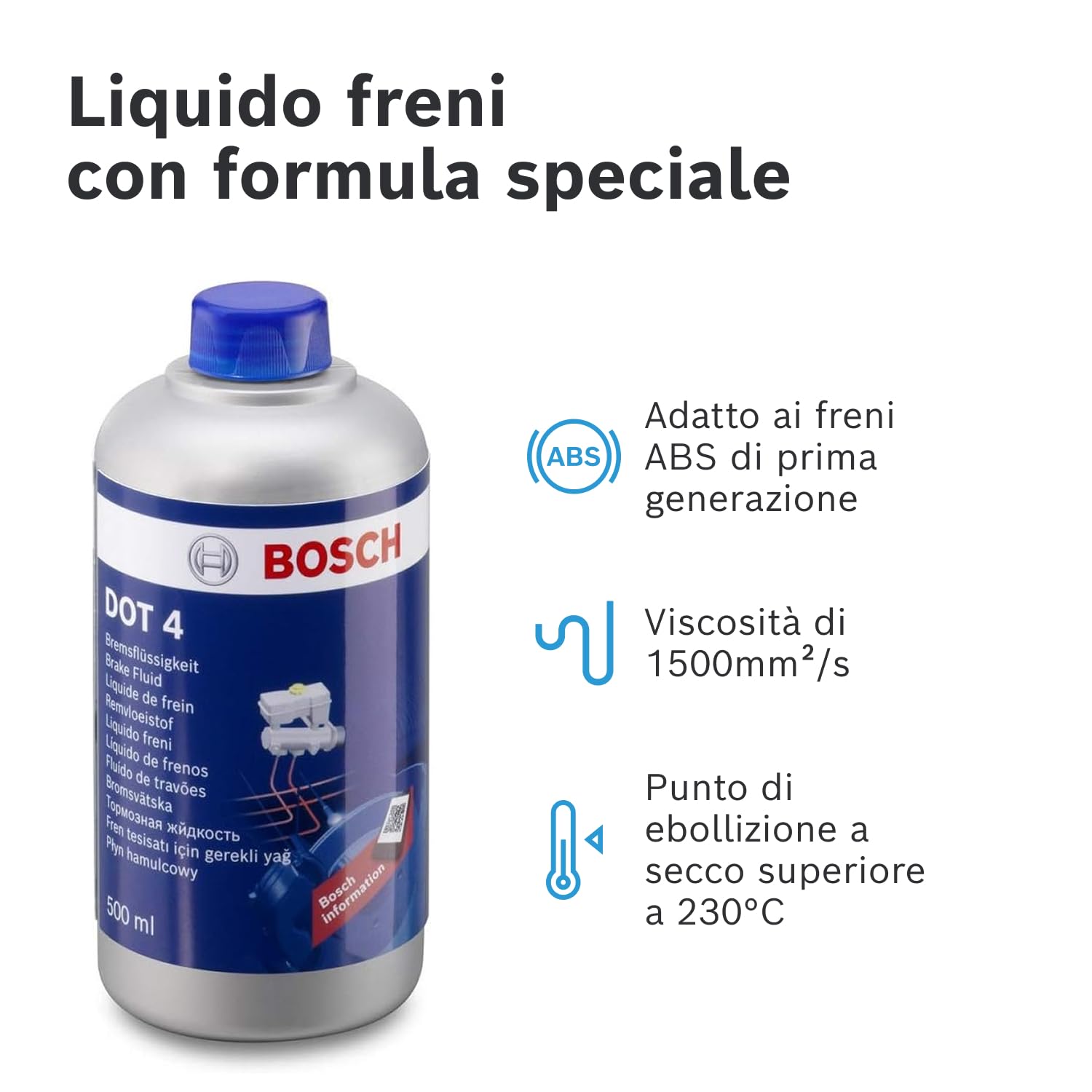 Bosch Sistema frenante liquido freni DOT 4, 500 ml, ABS