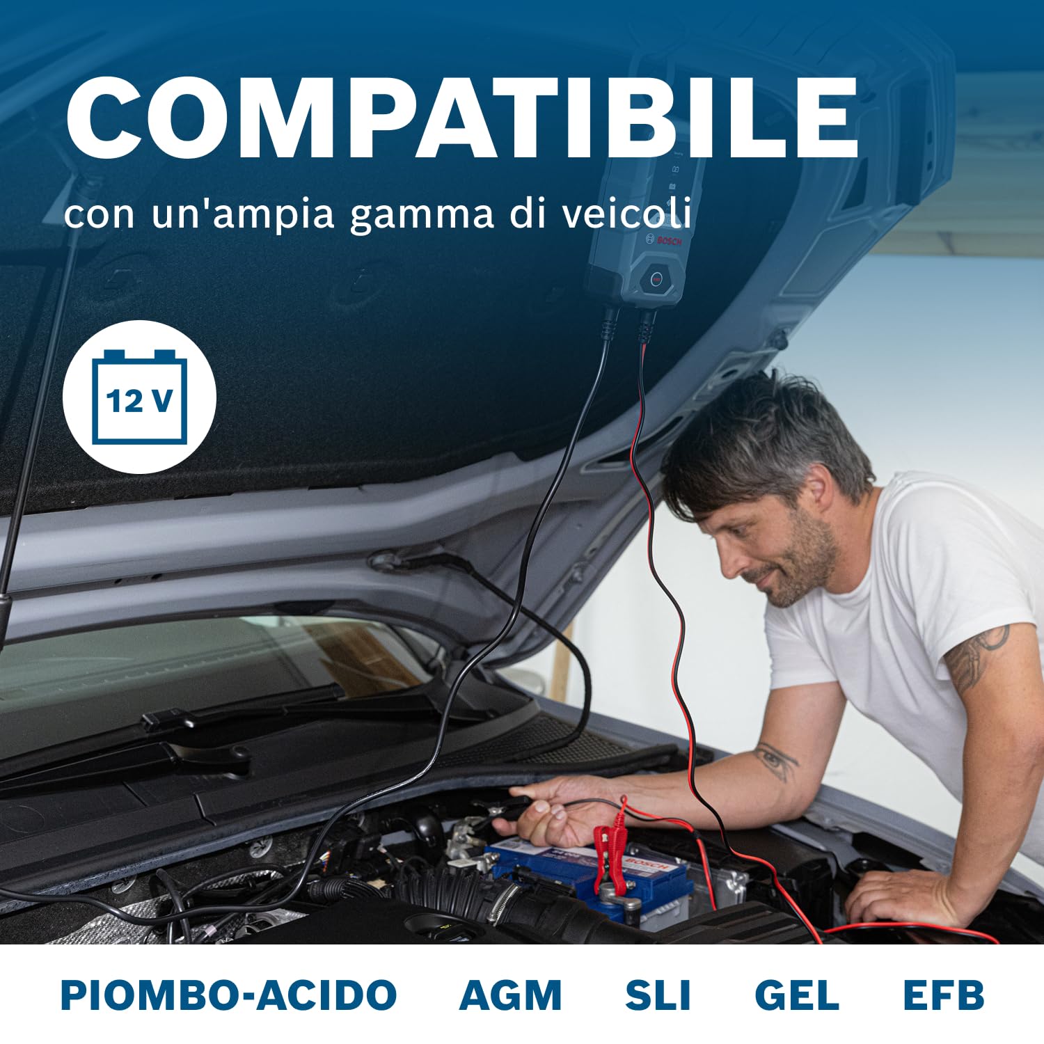 Bosch C10 caricabatterie auto 12 V 3,5 A per batterie al piombo e AGM