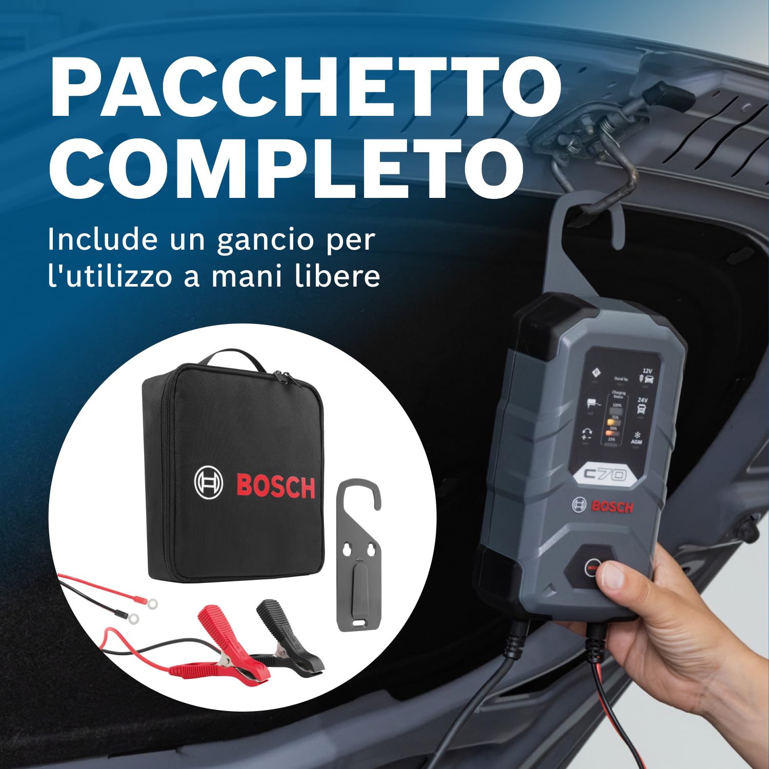 Bosch HCP Caricabatterie e avviatori C70 10 A 12/24 V per batterie AGM