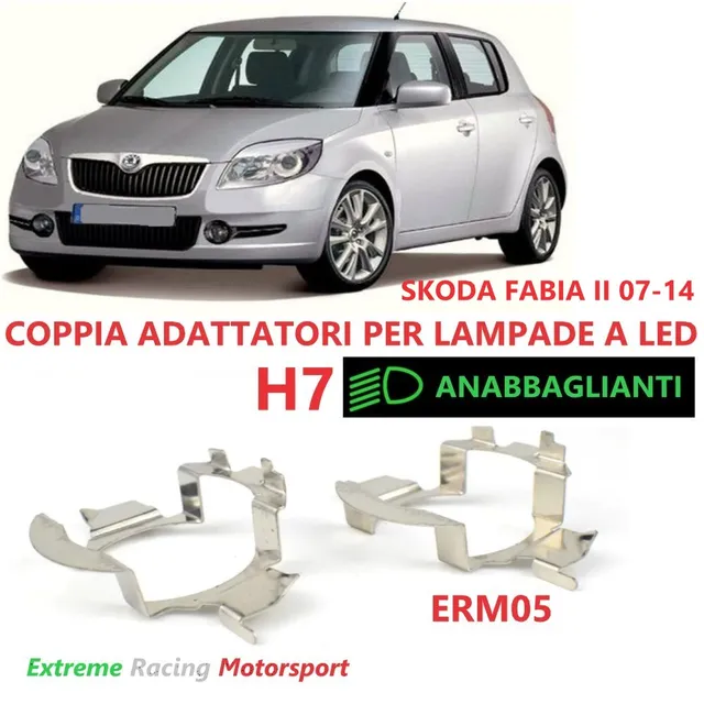 Xtreme Racing Accessori per Illuminazione LED ERM005 adattatori H7 Skoda Fabia II 07-14 coppia metallo