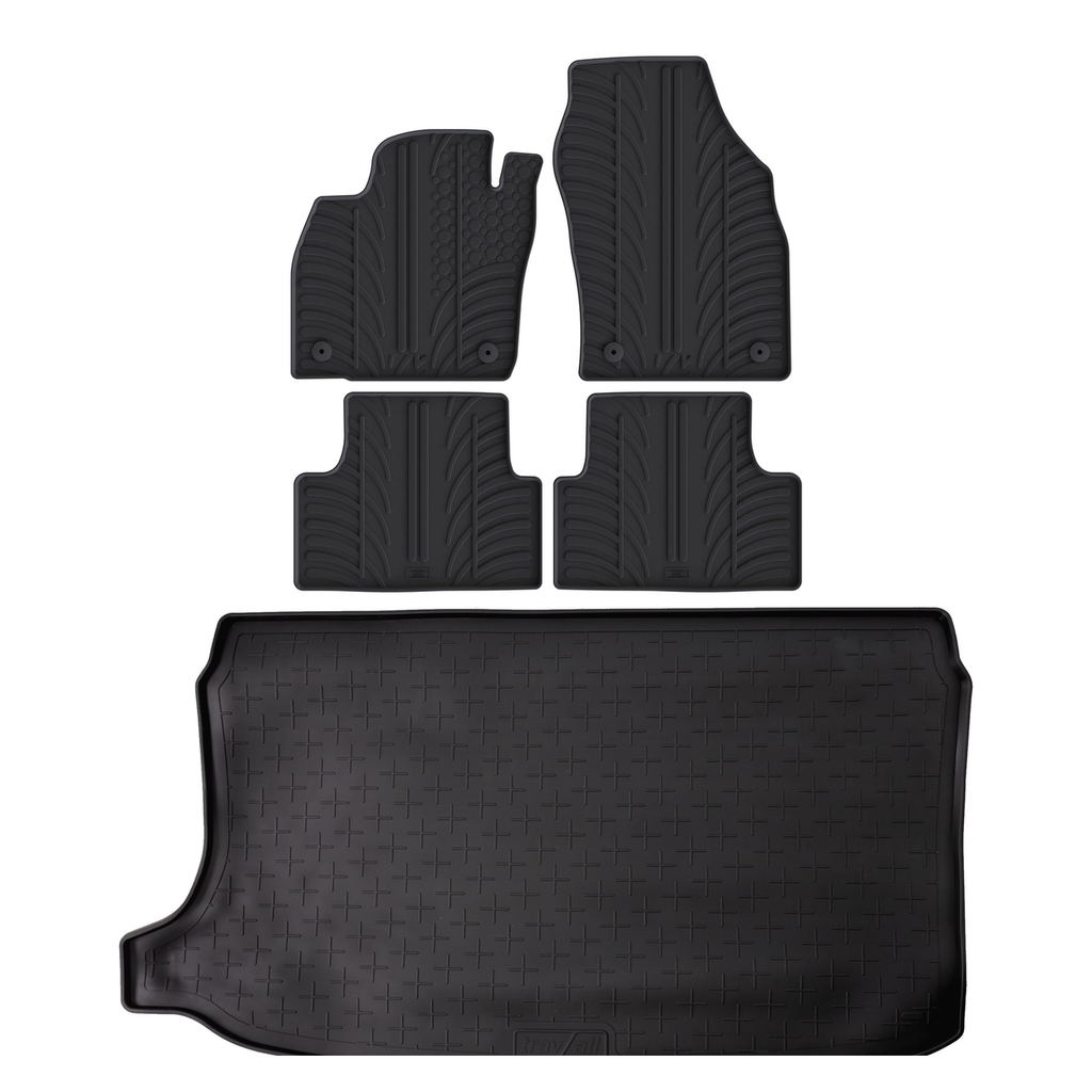 Travall Bundles VW T-Cross Rubber Boot Liner and Rubber Car Mats Bundle (2019-) set protezione interno anti-fango