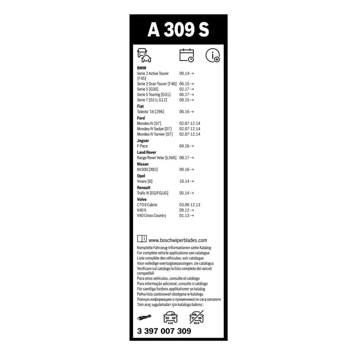 Bosch Aerotwin A309S tergicristalli 650/475 mm, set 2 anteriori